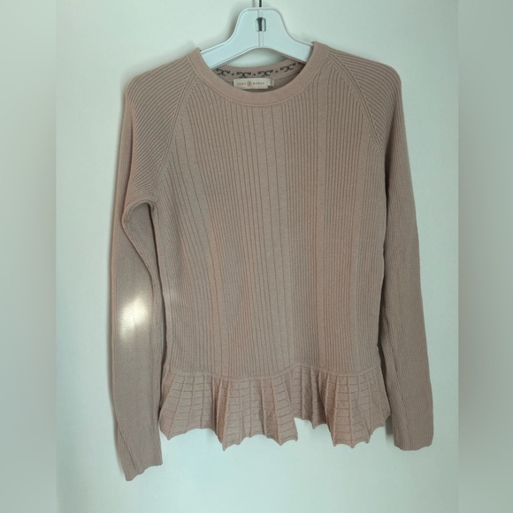 Tory Burch Tops - Tory Burch Ribbed Ballet Pink Peplum Sweater Silk/Cashmere Blend Large